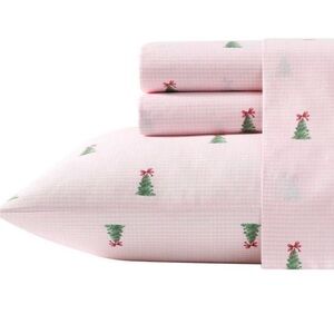 Laura Ashley Pink and Green Christmas Tree Bedding Sheets - Twin